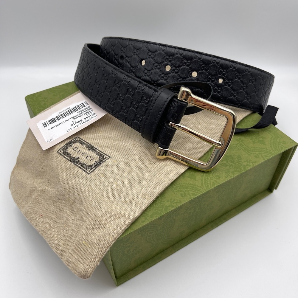 BNWT NEW Gucci Micro GG guccissima monogram leather belt black gold bucket 70